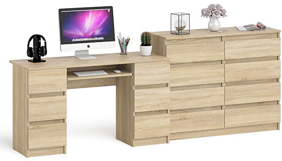 Мори компьютерный стол МС-2 + Комод МК1200.8, дуб сонома