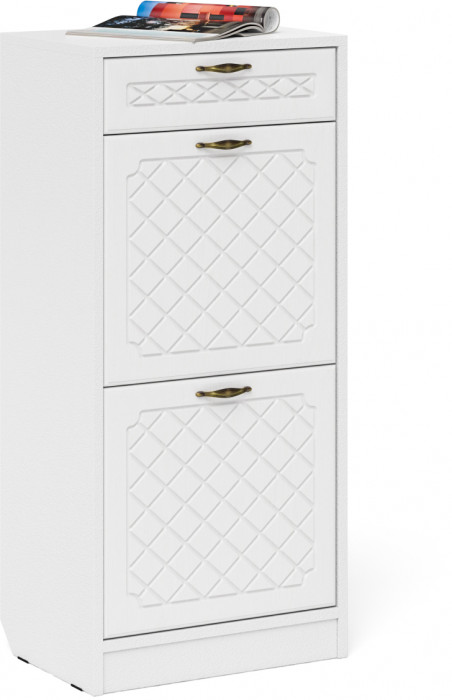 Прихожая П-6 Компоновка № 16, цвет белая шагрень/фасады МДФ белое дерево фрезеровка ромб, ШхГхВ 110х50х210 см., универсальная сборка