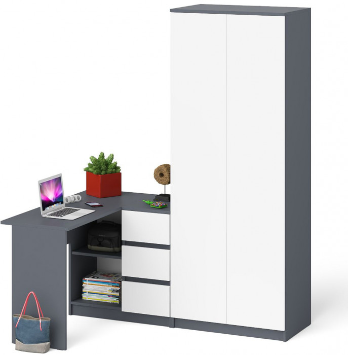 Мори Стол компьютерный МС-16 правый + Шкаф МШ800.1, цвет графит/белый, ШхГхВ 204,8х84,9х209,6 см., выдвижные ящики справа, НЕ универсальная сборка