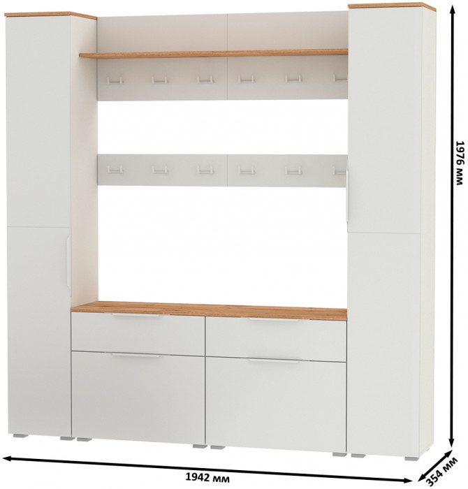 Октава Прихожая 35, белый шагрень/дуб крафт золотой/фасады МДФ белый шагрень