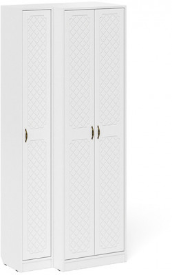 Прихожая П-6 Шкаф + Пенал, белая шагрень/фасады МДФ белое дерево фрезеровка ромб