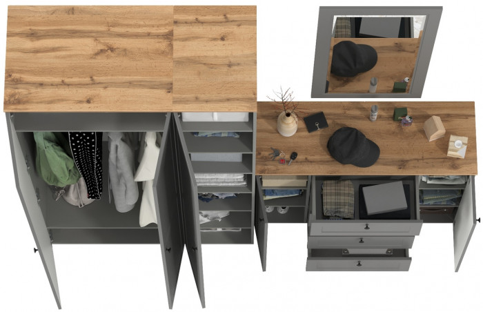 Остин Прихожая 38, цвет серый графит/дуб крафт золотой, ШхГхВ 240х54,3х229,6 см., универсальная сборка