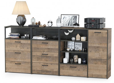 Трувор 13.307.01 Комод + 13.307.02 Комод с ящиками + 13.307.02 Комод с ящиками, дуб гранж песочный/интра