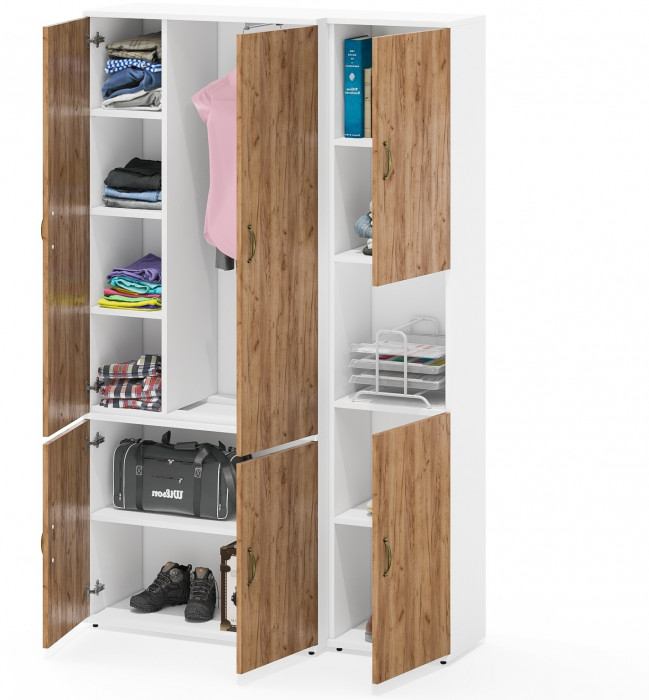 Лидер-8 Модуль Пенал + Шкаф МД 20Б, белый шагрень/крафт золото