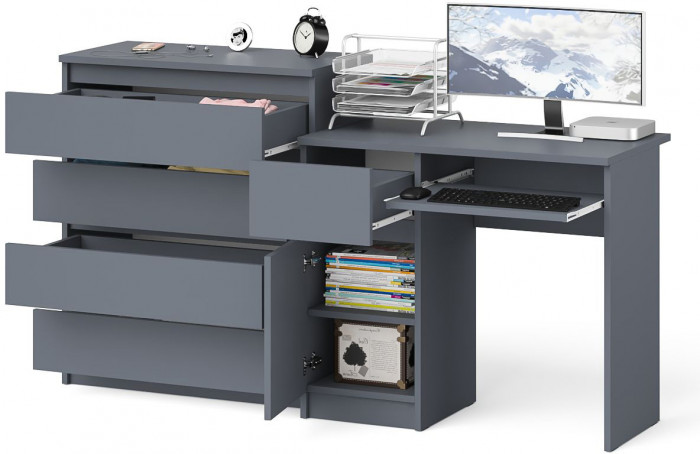 Мори компьютерный стол МС-1 левый + Комод МК800.4, графит