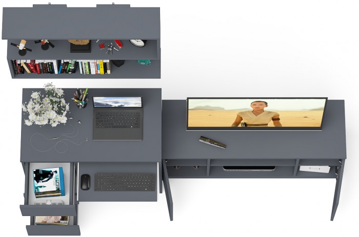 Мори компьютерный стол МС-6 левый + Тумба МТВ1200.1 + Полка 900, графит