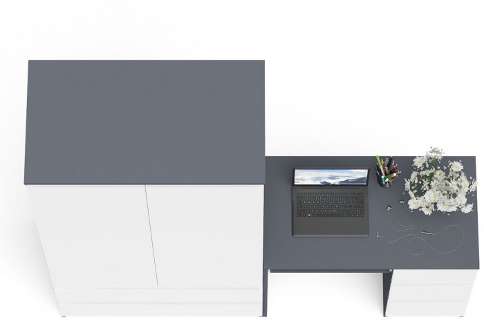 Мори компьютерный стол МС-6 правый + Шкаф МШ900.1, графит/белый