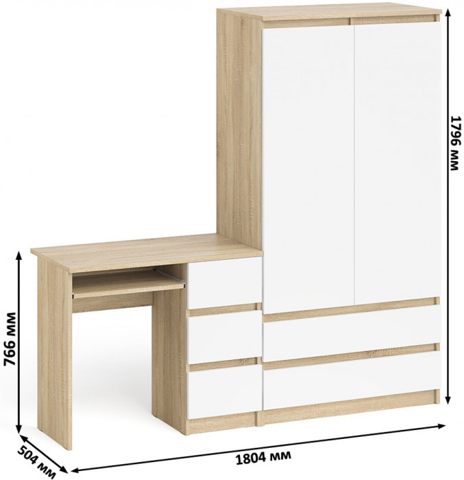 Мори Стол компьютерный МС-6 правый + Шкаф МШ900.1, цвет дуб сонома/белый, ШхГхВ 180,4х50,4х179,6 см., выдвижные ящики справа, НЕ универсальная сборка