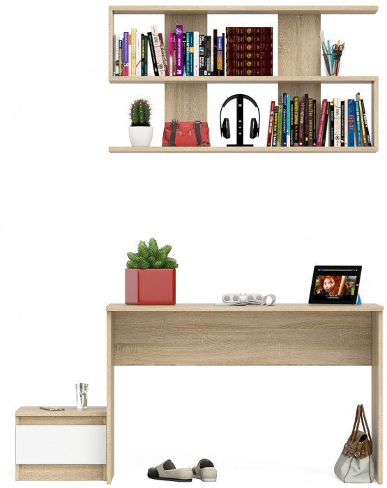 Мори Стол письменный МСП1200.1 + Тумба ТМП400.1 + Полка 1200, цвет дуб сонома/белый, ШхГхВ 160,8х50х209,6 см., универсальная сборка