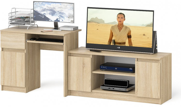 Мори Стол компьютерный МС-1 левый + Тумба МТВ1200.1, цвет дуб сонома, ШхГхВ 210,4х50х76,6 см., выдвижной ящик слева, НЕ универсальная сборка