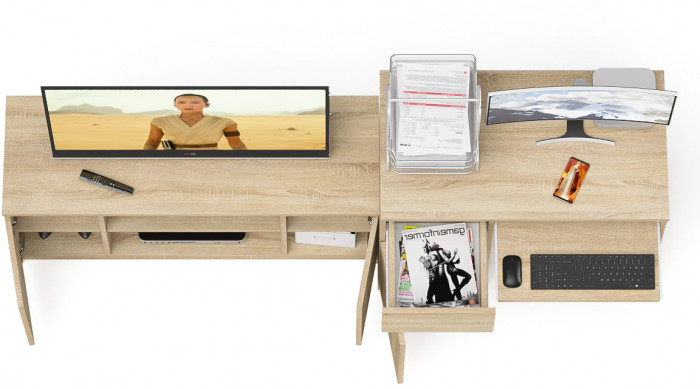 Мори Стол компьютерный МС-1 левый + Тумба МТВ1200.1, цвет дуб сонома, ШхГхВ 210,4х50х76,6 см., выдвижной ящик слева, НЕ универсальная сборка