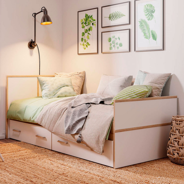 "Сакура" кровать 0,9м LIGHT (1050х860х2034) дуб сонома/белый