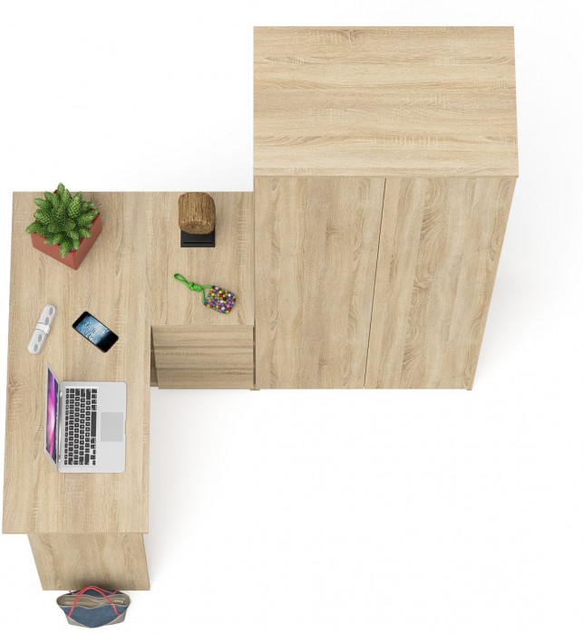 Мори Стол компьютерный МС-16 правый + Шкаф МШ800.1, цвет дуб сонома, ШхГхВ 204,8х84,9х209,6 см., выдвижные ящики справа, НЕ универсальная сборка