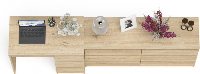 Мори Стол компьютерный МС-6 правый + Комод МК1380.6, цвет дуб сонома, ШхГхВ 228х50х76,6 см., выдвижные ящики справа, НЕ универсальная сборка