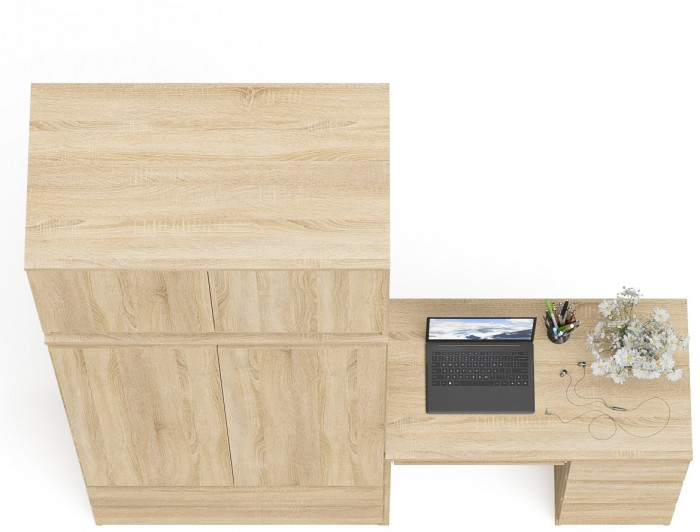 Мори Стол компьютерный МС-6 правый + Шкаф МШ900.1 + Антресоль МА900.1, цвет дуб сонома, ШхГхВ 180,4х50,4х234,2 см., выдвиж. ящики справа, НЕ ун. сб.