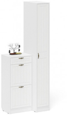 Прихожая П-6 Компоновка № 42, белая шагрень/фасады МДФ белое дерево фрезеровка прованс