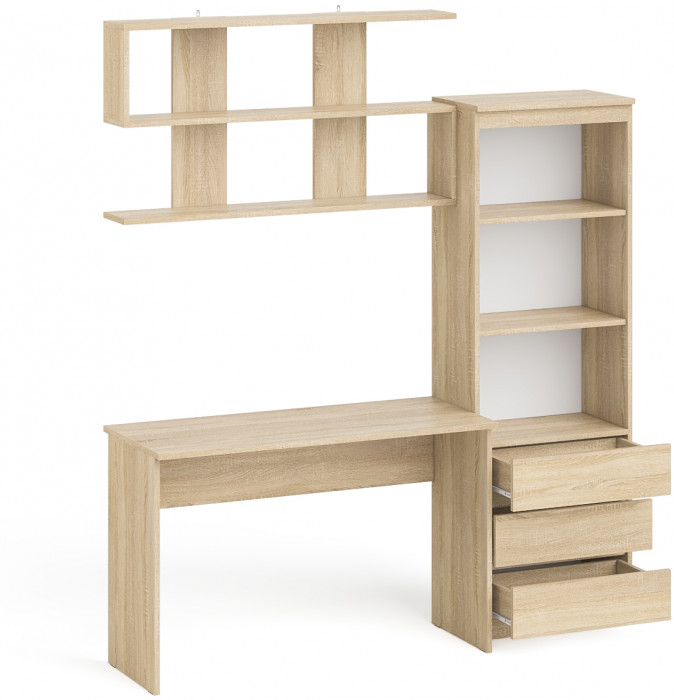 Мори Стол письменный МСП1200.1 + Стеллаж МСТ600.3 + Полка 1200, цвет дуб сонома, ШхГхВ 180,8х50х209,6 см., универсальная сборка