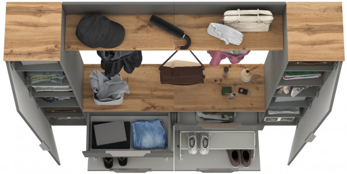 Октава Прихожая 35, цвет серый графит/дуб крафт золотой/фасады МДФ серый графит, ШхГхВ 194,2х35,4х197,6 см., универсальная сборка