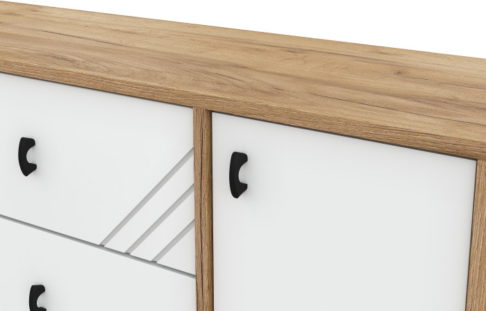 Комод 3 ящика двухстворчатый Байкал, Дуб Золотой, Белый матовый