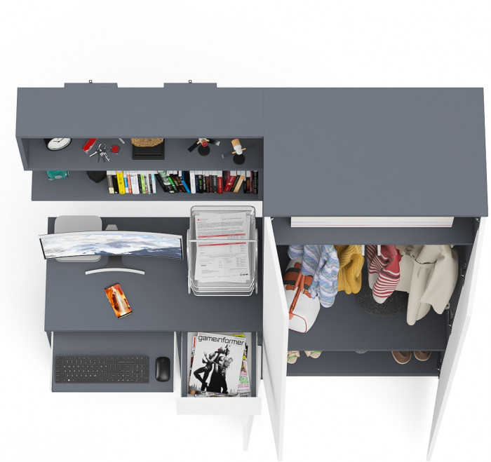 Мори компьютерный стол МС-1 правый + Шкаф МШ800.1 + Полка 900, графит/белый