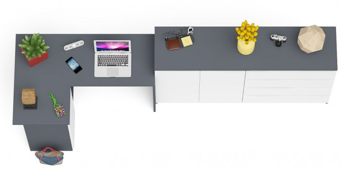 Мори компьютерный стол МС-16 левый + Комод МК1600.1, графит/белый