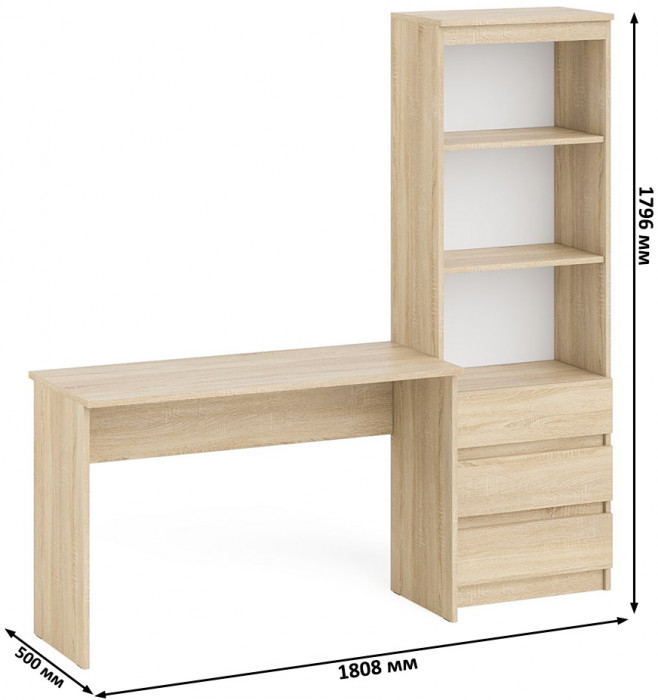 Мори письменный стол МСП1200.1 + Стеллаж МСТ600.3, дуб сонома