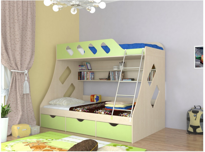 Дельта-20.01 Детская двухъярусная кровать с лестницей (Орех, Ясень шимо светлый)