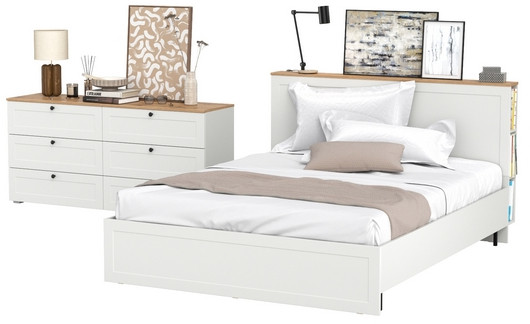 Остин 11.53 Кровать + ортопед + 16.240 Комод, белый шагрень/дуб крафт золотой