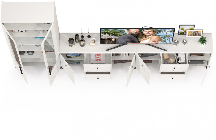 Валенсия Гостиная № 120, ЛДСП белый шагрень/МДФ белый шагрень