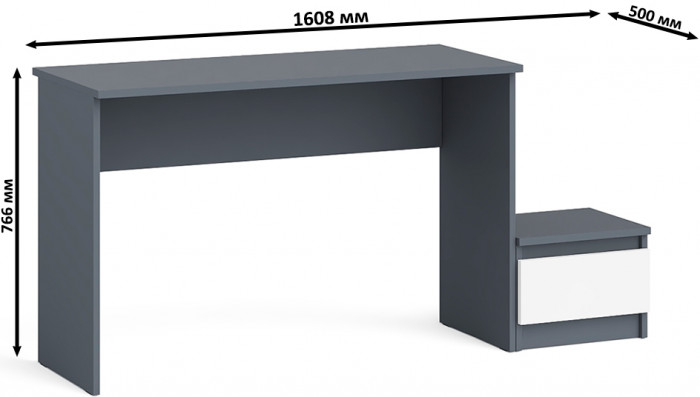 Мори Стол письменный МСП1200.1 + Тумба ТМП400.1, цвет графит/белый, ШхГхВ 160,8х50х76,6 см., универсальная сборка