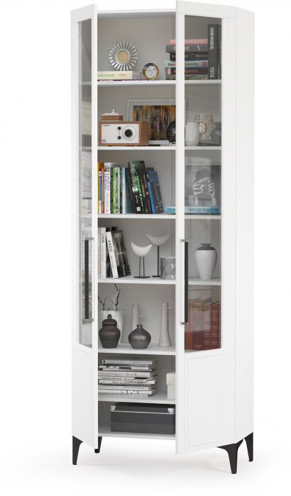 Валенсия Гостиная 13.217 Шкаф, цвет ЛДСП белый шагрень/МДФ белый шагрень, ШхГхВ 84,1х38,1х225,2 см.