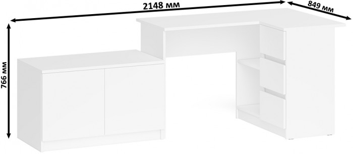 Мори компьютерный стол МС-16 правый + Тумба МА900.1, белый