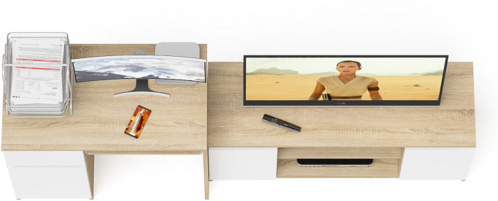 Мори Стол компьютерный МС-1 левый + Тумба МТВ1200.1, цвет дуб сонома/белый, ШхГхВ 210,4х50х76,6 см., выдвижной ящик слева, НЕ универсальная сборка