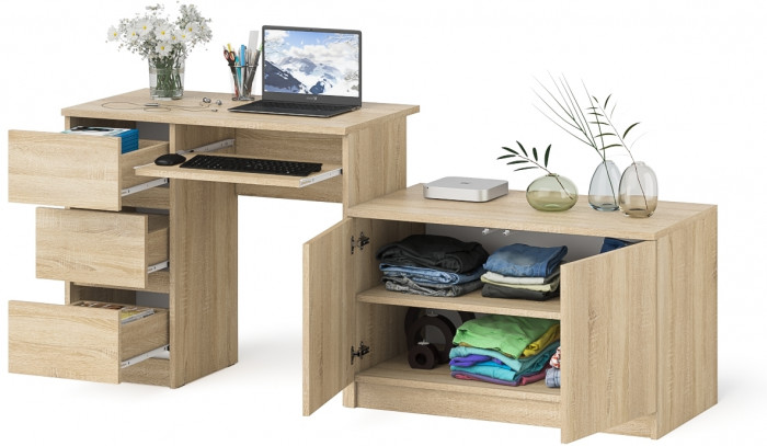 Мори компьютерный стол МС-6 левый + Тумба МА900.1, дуб сонома