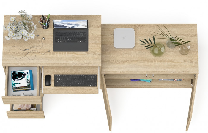 Мори компьютерный стол МС-6 левый + Тумба МА900.1, дуб сонома