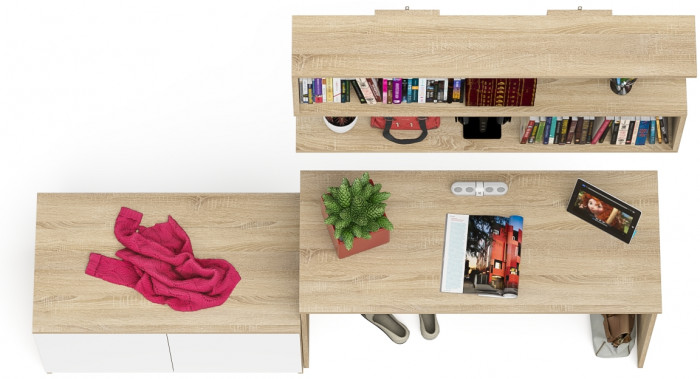 Мори письменный стол МСП1200.1 + Тумба МА900.1 + Полка 1200, дуб сонома/белый