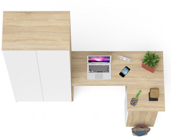 Мори Стол компьютерный МС-16 правый + Шкаф МШ800.1, цвет дуб сонома/белый, ШхГхВ 204,8х84,9х209,6 см., выдвижные ящики справа, НЕ универсальная сборка