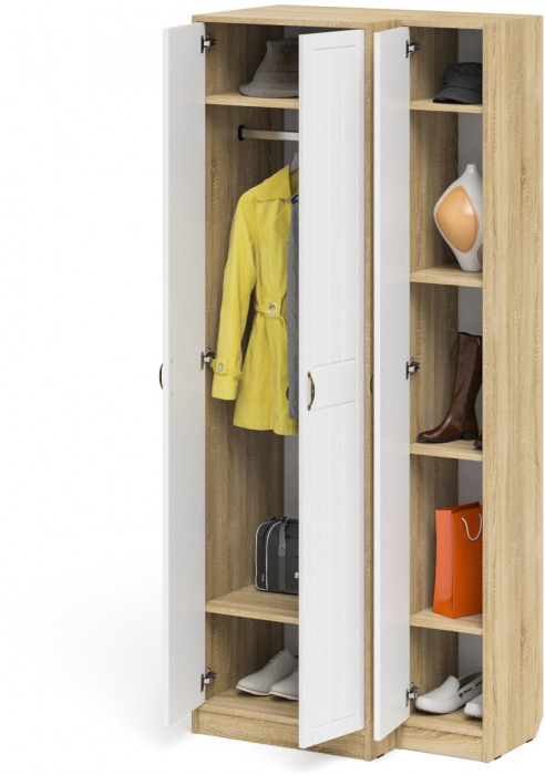 Прихожая П-6 Шкаф + Пенал, дуб сонома/фасады МДФ белое дерево фрезеровка прованс