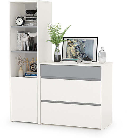 Торонто 13.13 Шкаф комбинированный + 13.321 Комод, белый шагрень/стальной серый