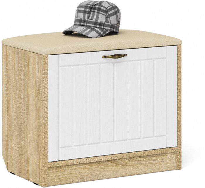 Прихожая П-6 Компоновка № 01, цвет дуб сонома/фасады МДФ белое дерево фрезеровка прованс, ШхГхВ 120х35х200 см.