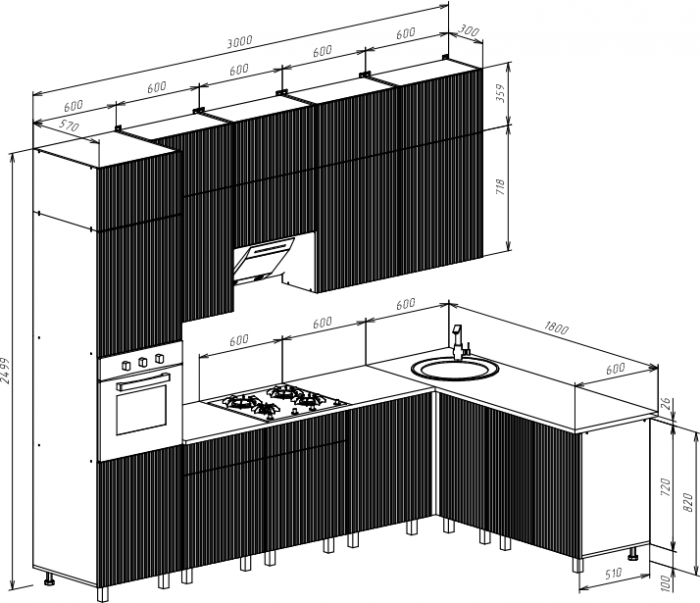 Кухня Оливия NEW 3,0х1,8/1080м Компоновка №3, Крафт золотой/Олива софт