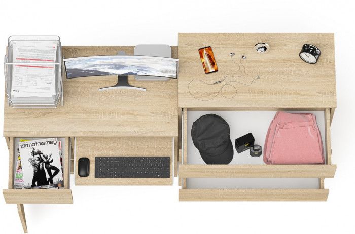 Мори компьютерный стол МС-1 левый + Комод МК800.4, дуб сонома