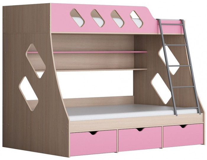 Дельта-20.01 Детская двухъярусная кровать с лестницей (Голубой, Дуб молочный)