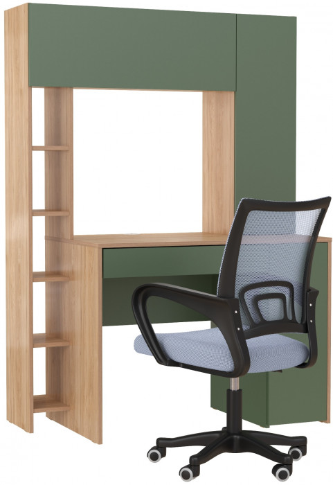 Стол компьютерный Комфорт 12.71 + кресло 103 серое, цвет гикори рокфорд натуральный/дымчатый зелёный, ШхГхВ 116,7х60,2х165,4 см., НЕ ун. сборка