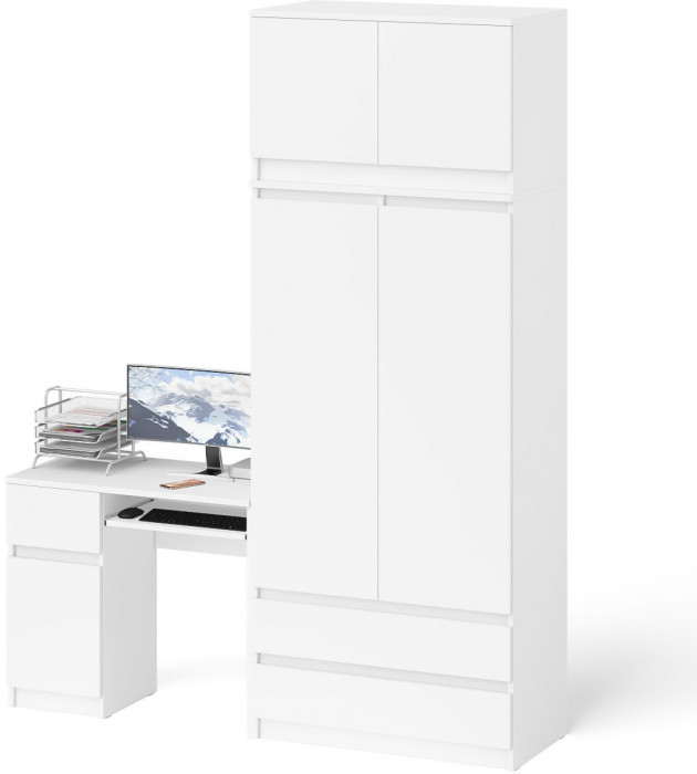 Мори компьютерный стол МС-1 левый + Шкаф МШ900.1 + Антресоль МА900.1, белый