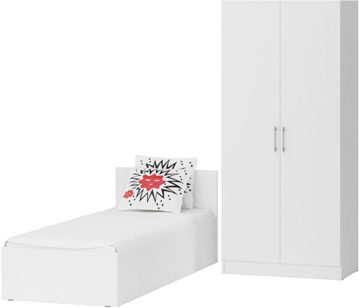 Кровать 0800 + Шкаф 2-х створчатый Стандарт, цвет белый, ШхГхВ 83,5х203,5х70 + 90х52х200 см., сп.м. 800х2000 мм., без матраса, основание есть