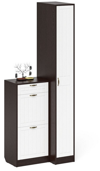 Прихожая П-6 Компоновка № 42, венге/фасады МДФ белое дерево фрезеровка прованс