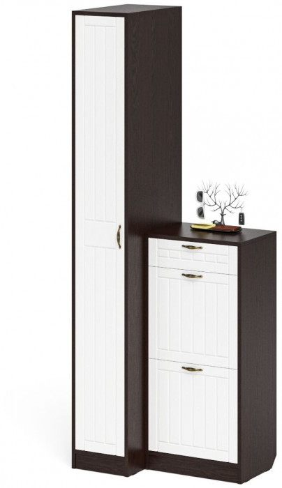 Прихожая П-6 Компоновка № 42, венге/фасады МДФ белое дерево фрезеровка прованс