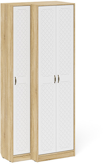 Прихожая П-6 Шкаф + Пенал, дуб сонома/фасады МДФ белое дерево фрезеровка ромб