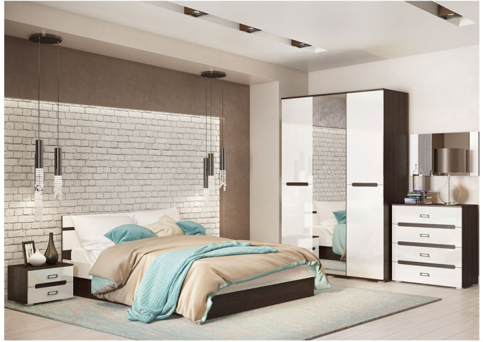 Модульная спальня Ким (Белый глянец, Венге)